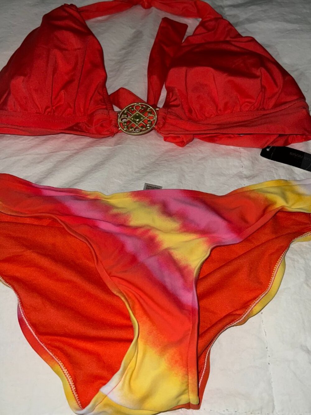 Bisou Bisou & Decree Swimwear Coral Bikini set  Women's Size Large and XL